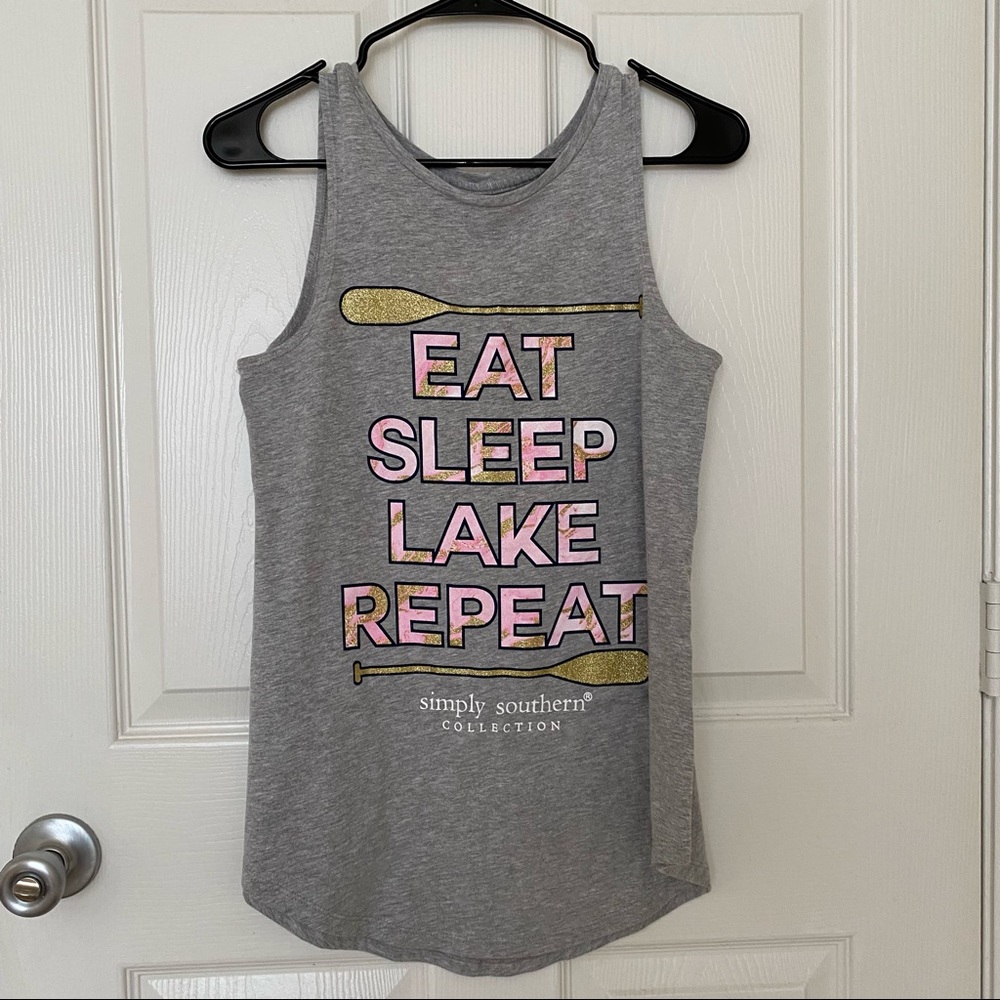 Simply Southern Women’s Eat Sleep Lake Repeat Tank Top New